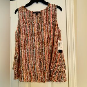 NWT - Zac& Rachel,  sleeveless v-neck, two tier, multi color blouse .